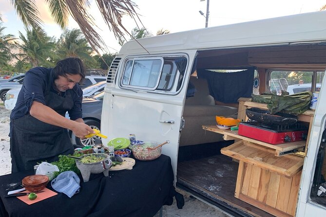 Cancun Beach Seafood Barbecue Class in a Kombi - Getting to Av. Sayil, Zona Hotelera, and starting at 1:00 pm