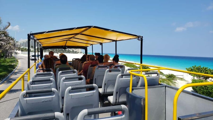 Cancun: Guided City Tour with Shopping by Double Decker Bus - The Hotel Zone Loop: Boulevard Kukulcan from a Panoramic Angle