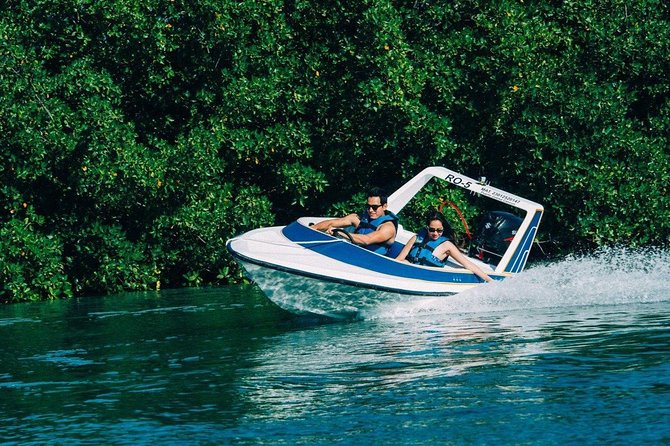Jungle Tour In Cancun, drive a speedboat through the lagoon with your companion - Step Three: The Crocodile Area Speedboat Run (Secured for Safety)