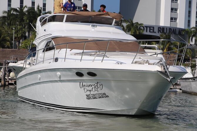 Luxury Yacht in Paradise and snorkel by Isla Mujeres - Price and value: $250.76 per group, plus a real dock-fee note