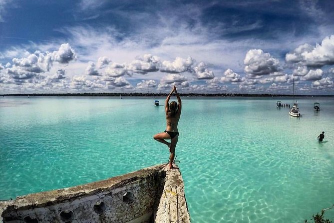 Magical BACALAR TOUR with Pontoon Boat ride. (Transportation + Breakfast + Food) - Canal de los Piratas by pontoon: the 7-color lagoon from water level